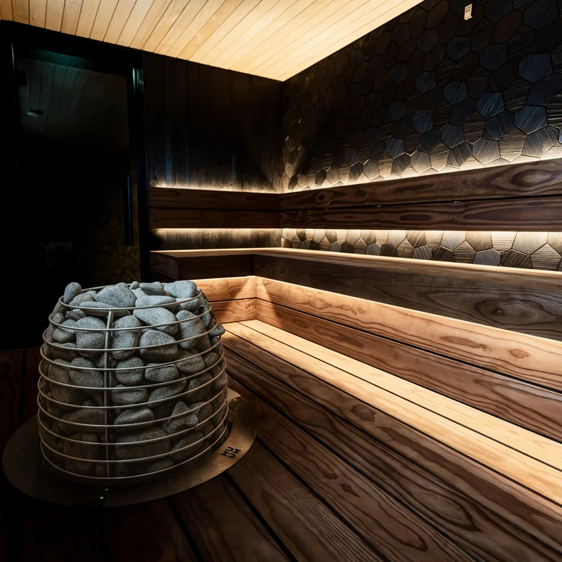 Relaxation lounge with herbal tea station and plush seating