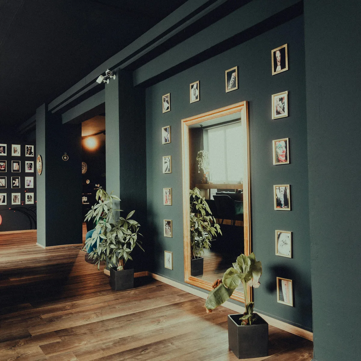 Organized tattoo studio interior with professional sterilization equipment and clean workstations